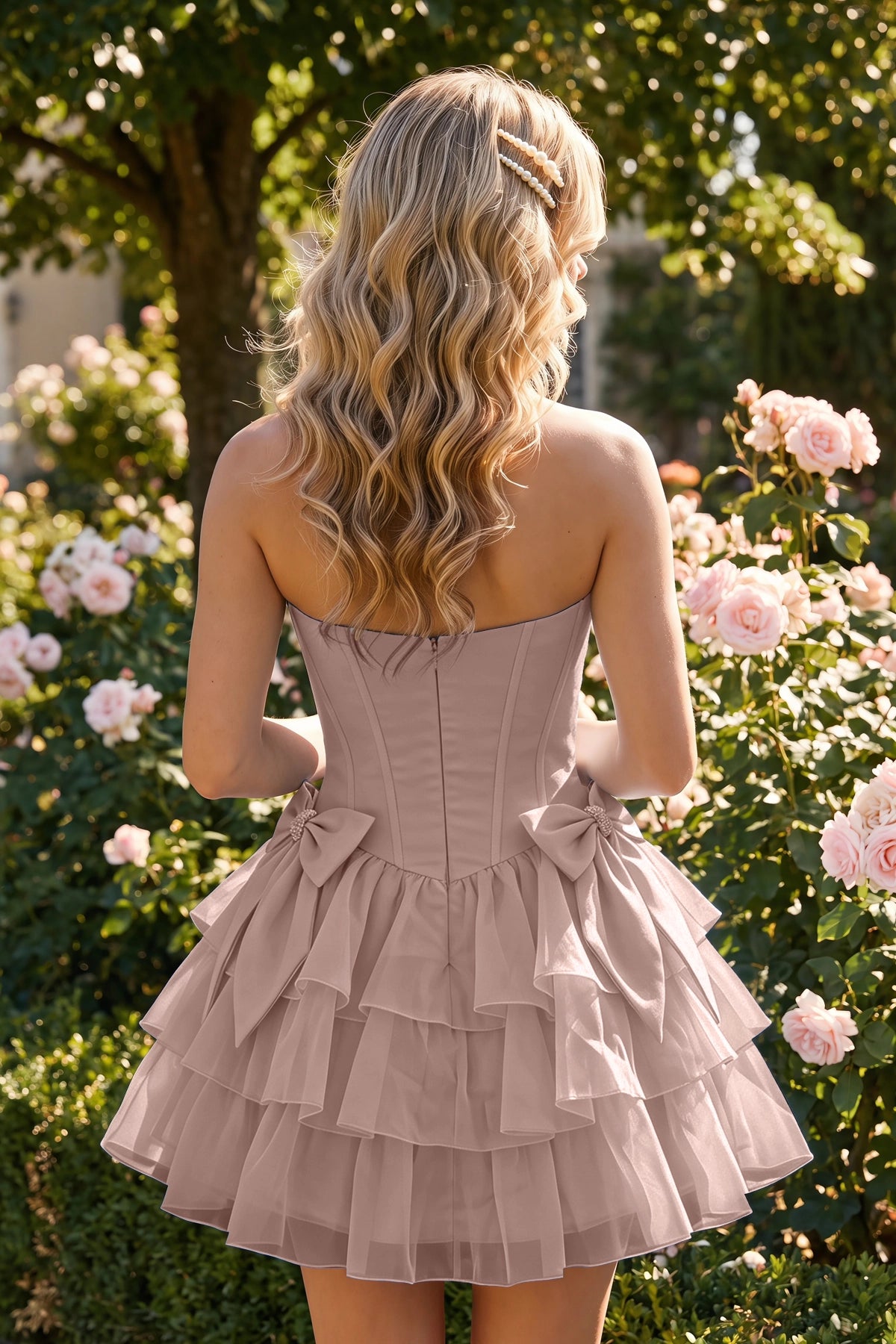 Yellow Corset Detail A Line Strapless Homecoming Dress Front View