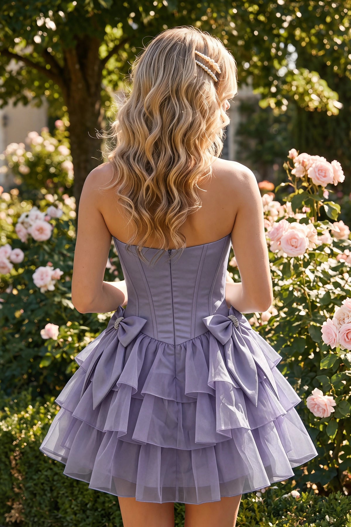 Mauve Corset Detail A Line Strapless Homecoming Dress Front View