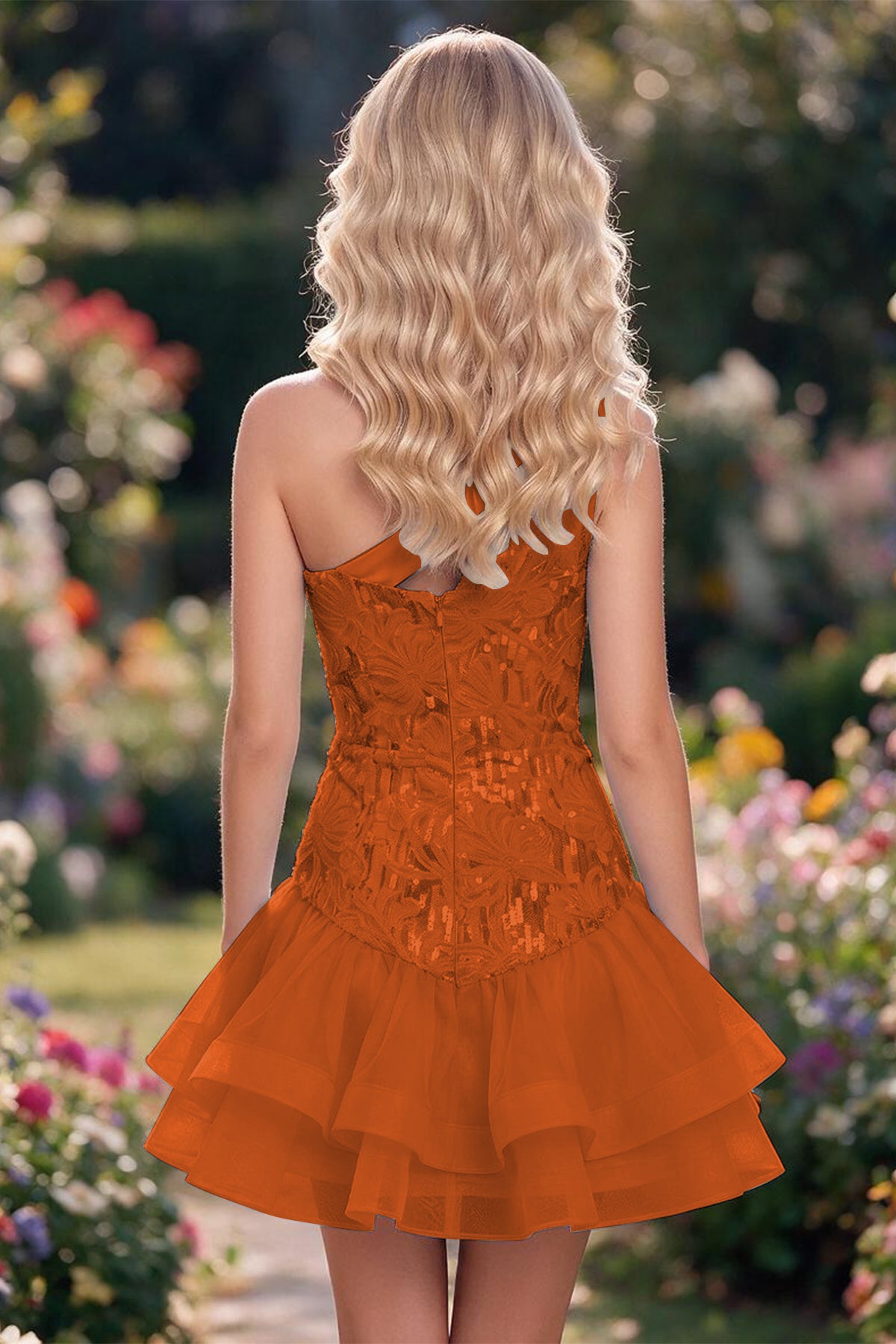 Dusty Blue One Shoulder A Line Sequin Homecoming Dress Back View