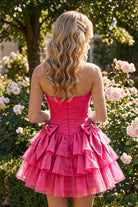 Red Corset Detail A Line Strapless Homecoming Dress Front View