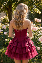 Fuchsia Corset Detail A Line Strapless Homecoming Dress Front View