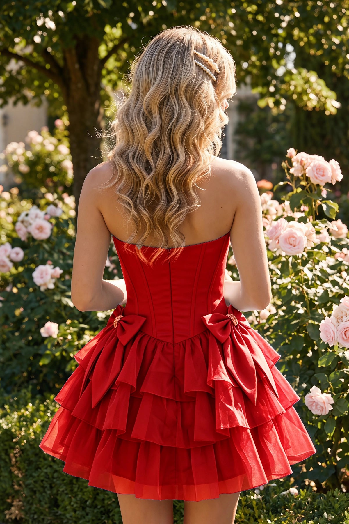 Hot Pink Corset Detail A Line Strapless Homecoming Dress Front View