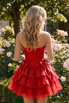 Hot Pink Corset Detail A Line Strapless Homecoming Dress Front View