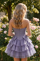 Mauve Corset Detail A Line Strapless Homecoming Dress Front View