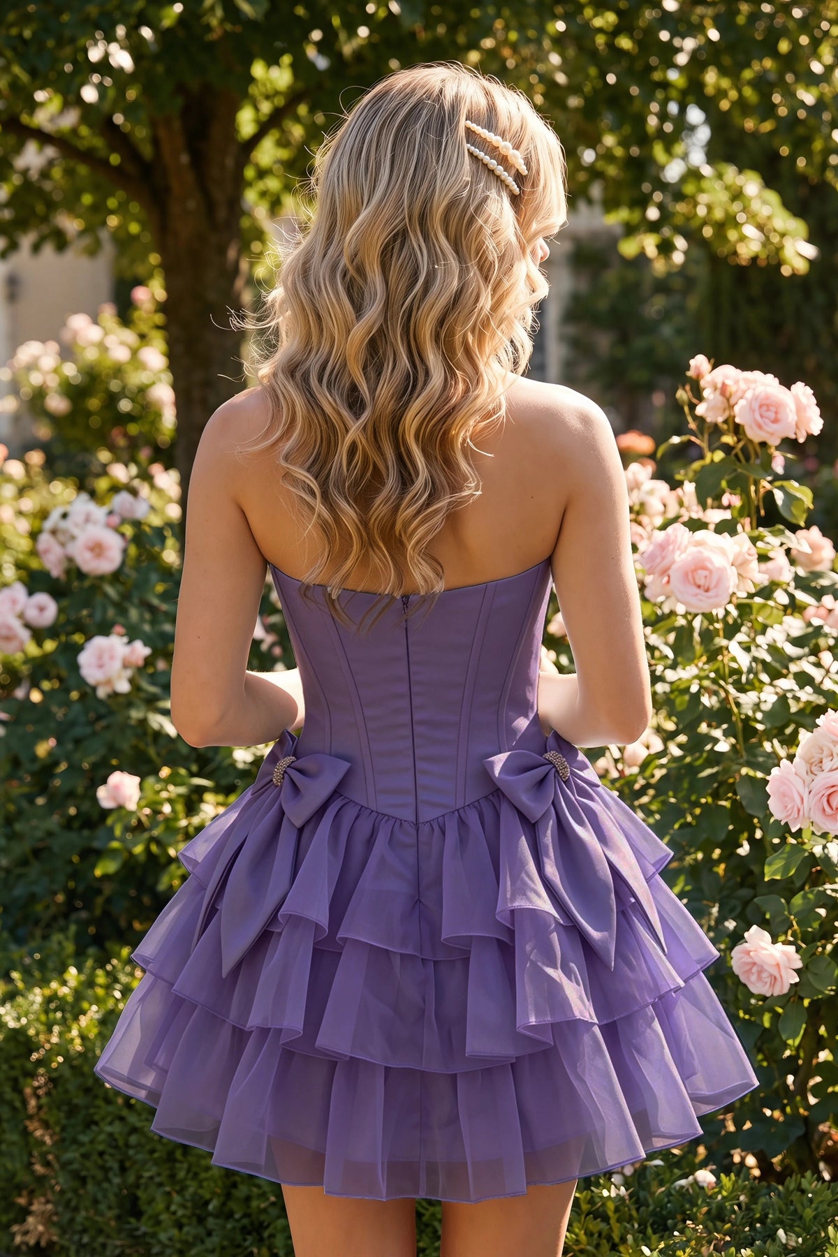 Blush Pink Corset Detail A Line Strapless Homecoming Dress Front View