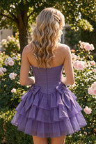 Blush Pink Corset Detail A Line Strapless Homecoming Dress Front View