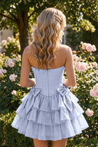 Pink Corset Detail A Line Strapless Homecoming Dress Front View