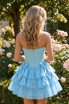 Eucalyptus Corset Detail A Line Strapless Homecoming Dress Front View