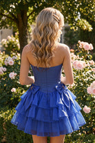 Lilac Corset Detail A Line Strapless Homecoming Dress Front View