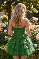 Sage Corset Detail A Line Strapless Homecoming Dress Front View