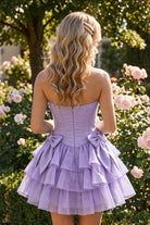 Turquoise Corset Detail A Line Strapless Homecoming Dress Front View