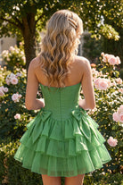 Light Royal Blue Corset Detail A Line Strapless Homecoming Dress Front View