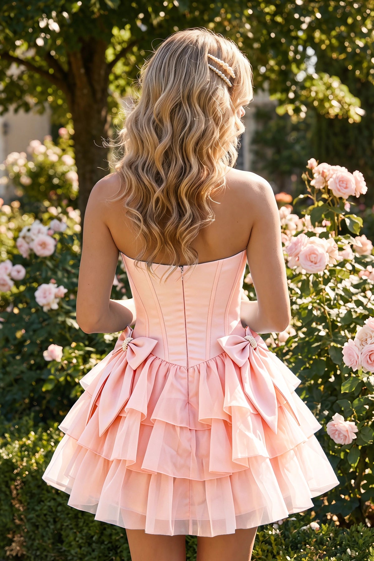 Sky Blue Corset Detail A Line Strapless Homecoming Dress Front View