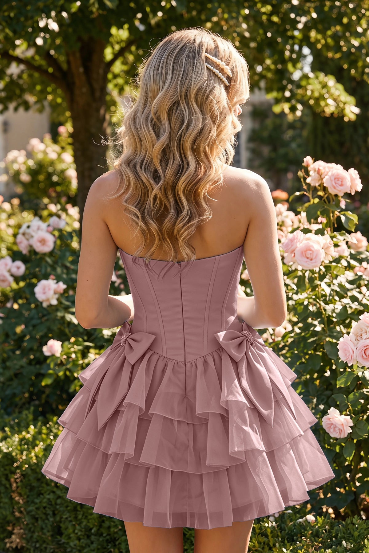 Wisteria Corset Detail A Line Strapless Homecoming Dress Front View