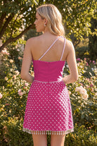 Lavender Beaded Pleated Slit Homecoming Dress Back View
