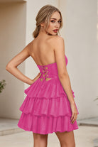Hot Pink Keyhole Sweetheart A Line Homecoming Dress Back View