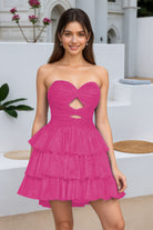 Hot Pink Keyhole Sweetheart A Line Homecoming Dress Front View