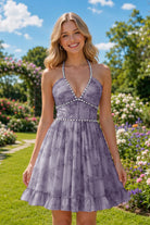 Lavender Beaded Floral Details A Line Homecoming Dress Front View