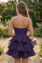 Purple Leopard Print Ruffles Sweetheart Homecoming Dress Back View
