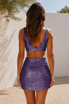 Purple Sequin Keyhole Sheath Homecoming Dress Back View