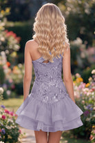 Light Burgundy One Shoulder A Line Sequin Homecoming Dress Back View