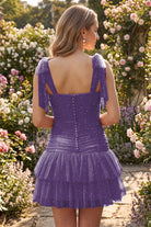 Purple Tassel Halter Sheath Sequin Homecoming Dress Back View