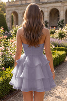 Wisteria Flower Detail Strapless Homecoming Dress Back View