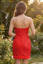 Red Bodycon Sweatheart Sequin Strapless Homecoming Dress Back View