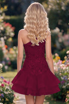 Red One Shoulder A Line Sequin Homecoming Dress Back View