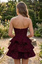 Light Burgundy Leopard Print Ruffles Sweetheart Homecoming Dress Back View
