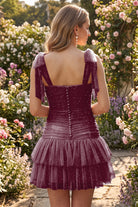 Light Burgundy Tassel Halter Sheath Sequin Homecoming Dress Back View