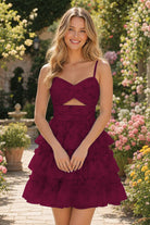 Wine Red Tiered Sweetheart A Line Homecoming Dress Front View