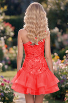 Fuchsia One Shoulder A Line Sequin Homecoming Dress Back View