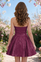 Fuchsia metallic bow-detail a-line homecoming dress back view