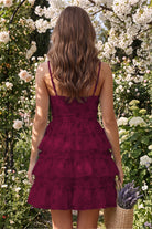 Wine Red Tiered Sweetheart A Line Homecoming Dress Back View