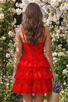 Red Tiered Sweetheart A Line Homecoming Dress Back View