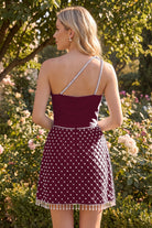 Light Burgundy Beaded Pleated Slit Homecoming Dress Back View
