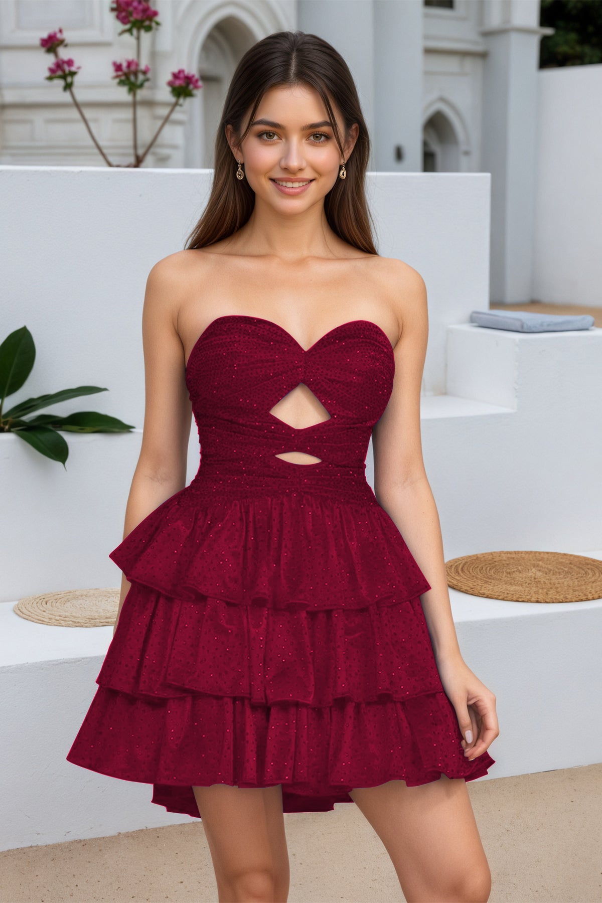 Light Burgundy Keyhole Sweetheart A Line Homecoming Dress Front View