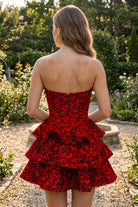 Red Leopard Print Ruffles Sweetheart Homecoming Dress Back View