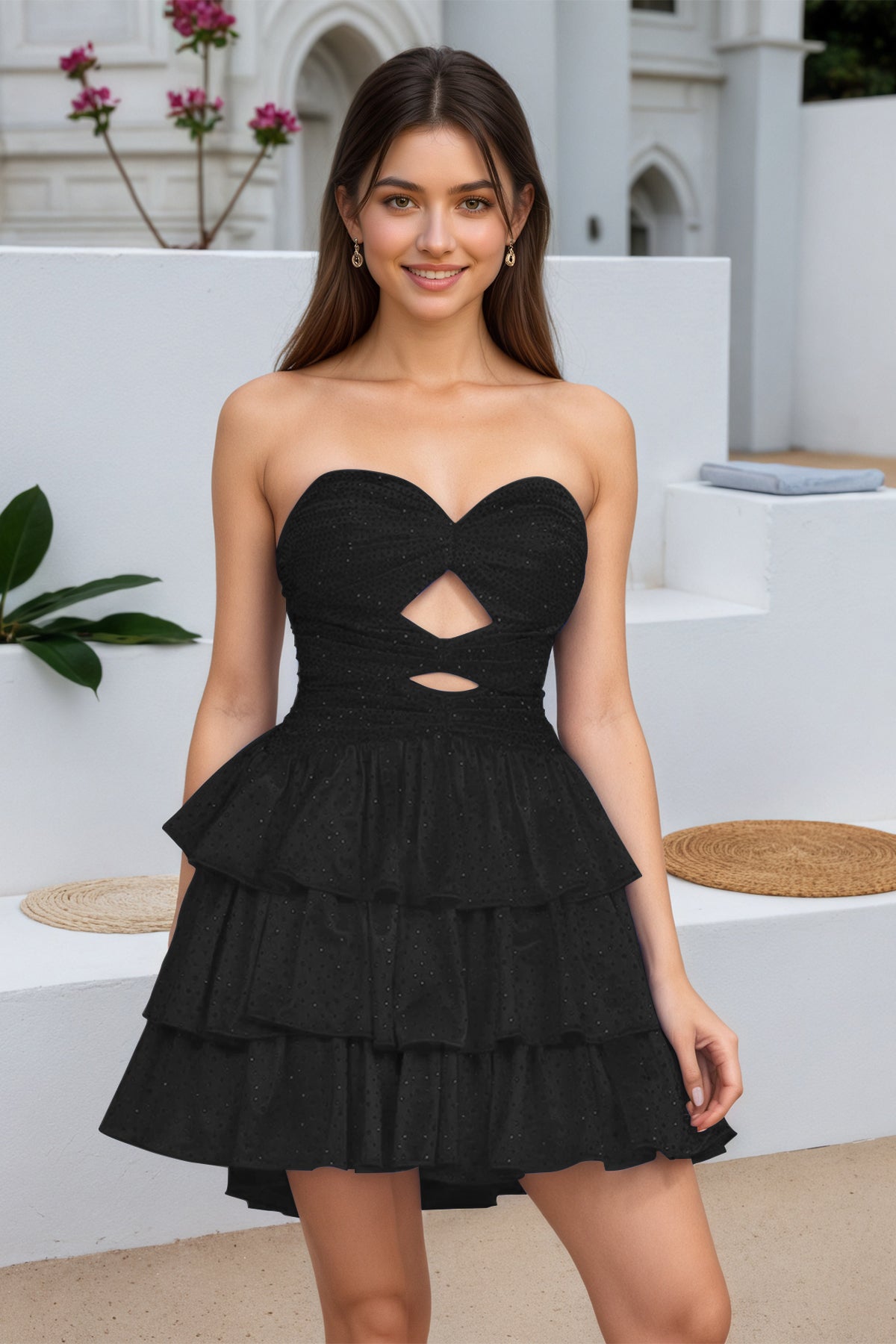 Black Keyhole Sweetheart A Line Homecoming Dress Front View