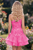 Coral One Shoulder A Line Sequin Homecoming Dress Back View