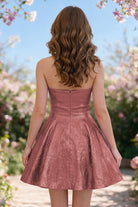 Coral metallic bow-detail a-line homecoming dress back view