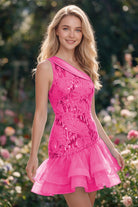 Coral One Shoulder A Line Sequin Homecoming Dress Front View