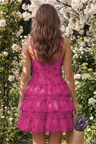Fuchsia Tiered Sweetheart A Line Homecoming Dress Back View