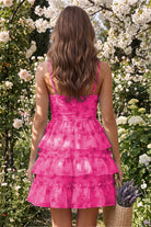 Fuchsia Pink Tiered Sweetheart A Line Homecoming Dress Back View