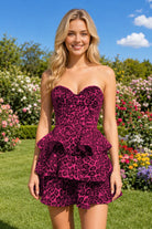 Hot Pink Leopard Print Ruffles Sweetheart Homecoming Dress Front View