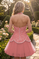 Coral Pearl A Line V Neck Homecoming Dress Back View