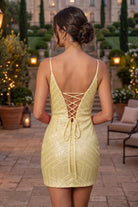 Wisteria V Neck Sheath Sleeveless Sequin Homecoming Dress Back View