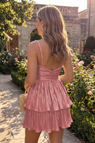 Coral Metallic Tiered Short Homecoming Dress Back View