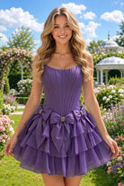 Blush Pink Corset Detail A Line Strapless Homecoming Dress Back View